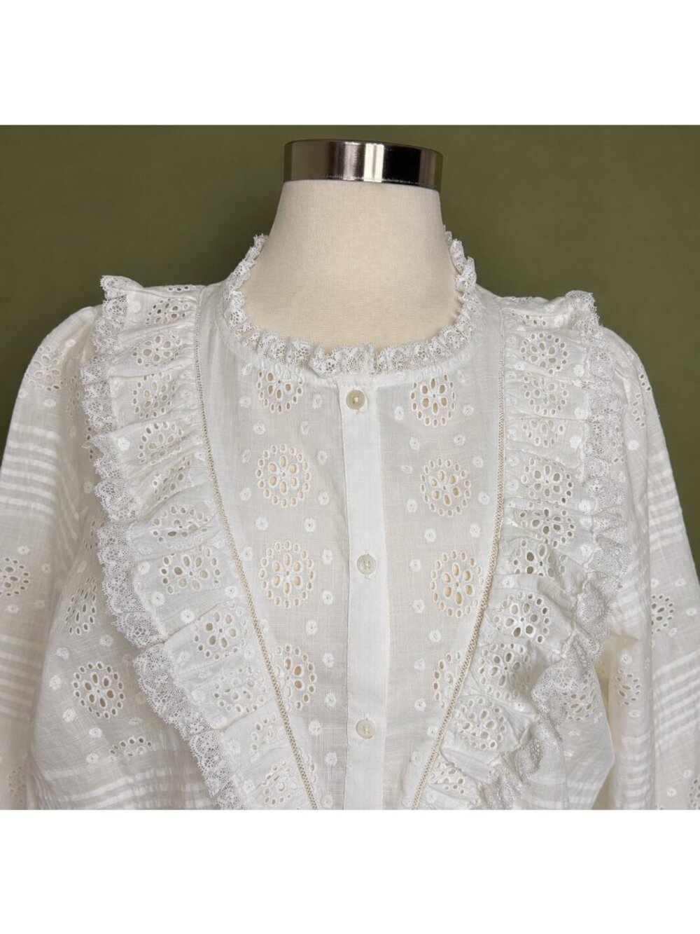 Sézane Nele Eyelet Embroidered Organic Cotton Blouse FR 46 NWOT Boho - Picture 6 of 15